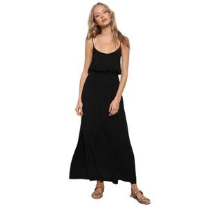 Jersey Strap Back Slit Maxi Dress in Black